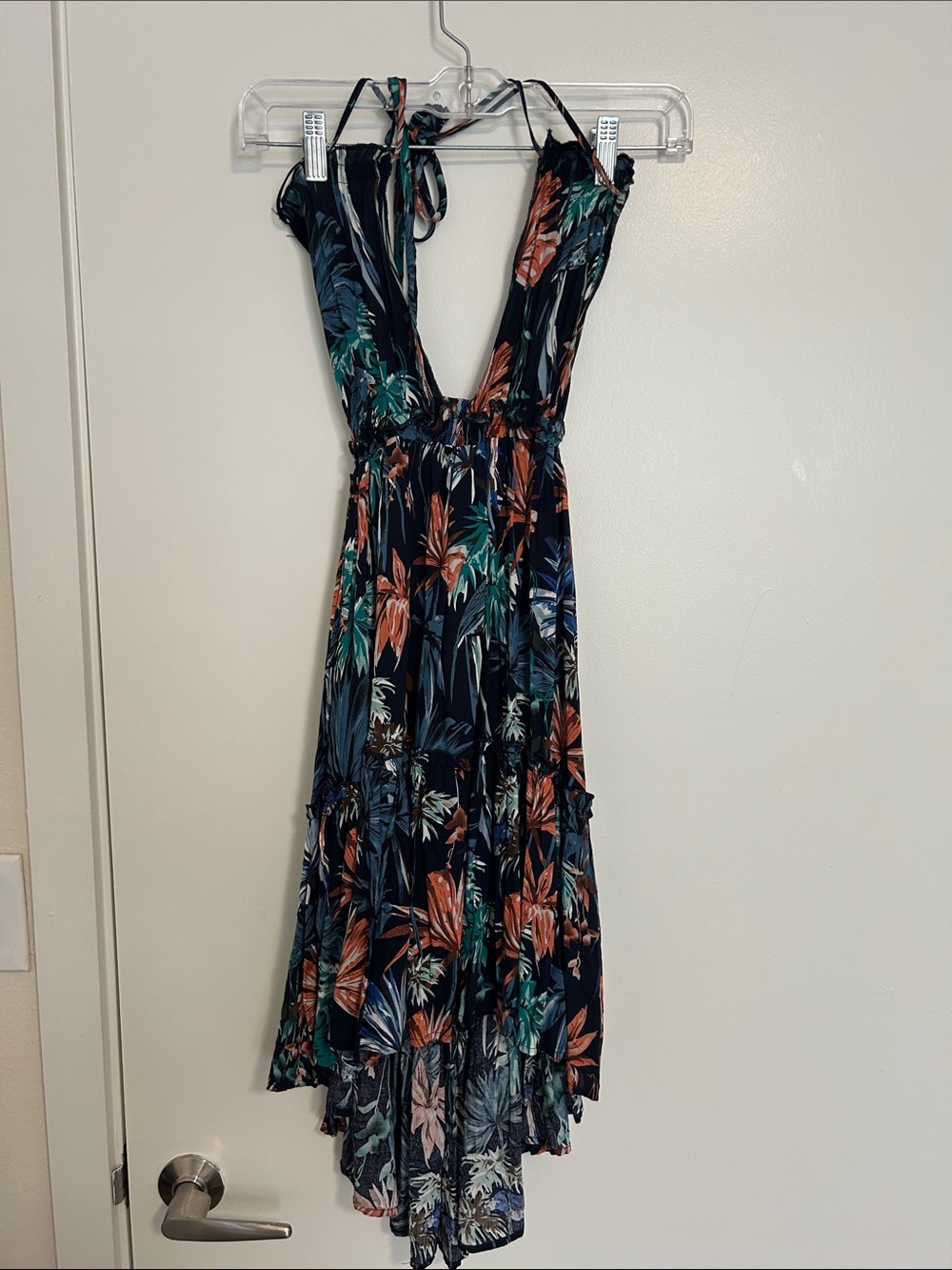Floral Halter Open Back Dress, Size M